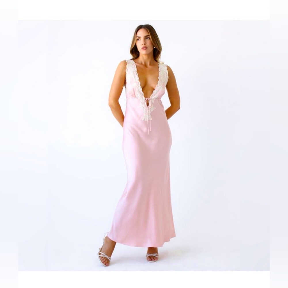 Rumored Venice Maxi Dress - Baby Pink Satin Slip